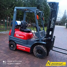 Anonse - WÓZEK, podnośnikowy, TOYOTA-LINDE, wysokość podnoszenia 4,8 m, udźwig 1,5 t, zasilany gazem, stan bardzo dobry, c.28.000zł. MICHAŁÓW 500-6 Anonse WÓZEK, podnośnikowy, TOYOTA-LINDE, wysokość podnoszenia 4,8 m, udźwig 1,5 t, zasilany gazem, stan bardzo dobry, c.28.000zł. MICHAŁÓW 500-6