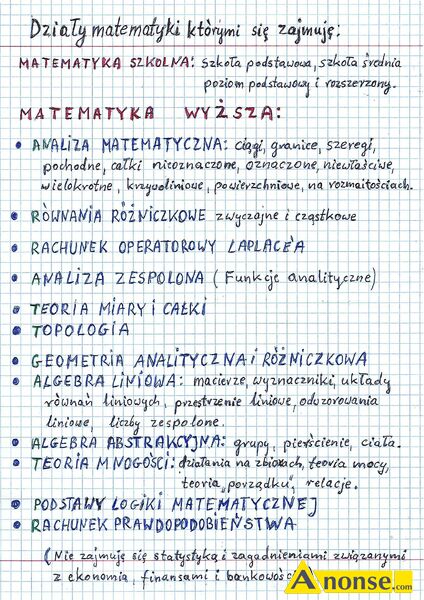 matematyka , wszystkie poziomy,opis dodatkowy: Dziay matematyki ktrymi si zajmuj i w ktrych po - image 0 - anonse.com