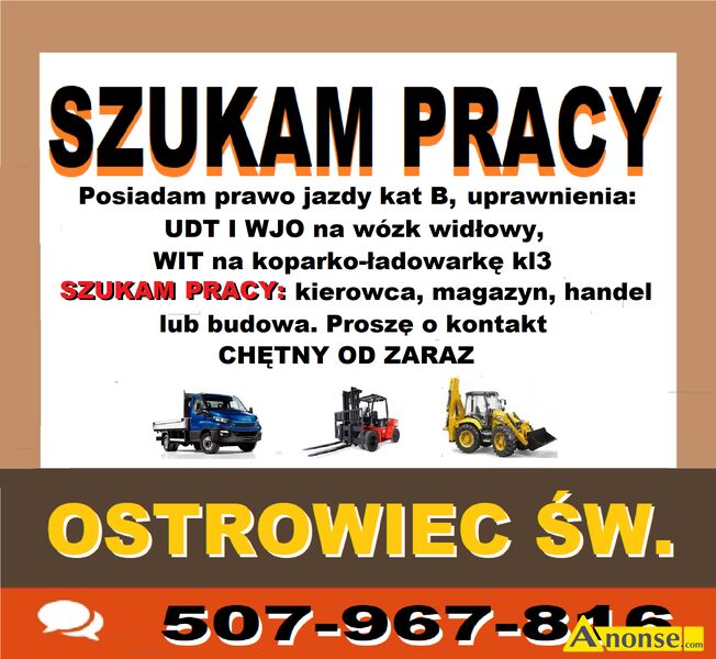 Mczyzna  36l szukam pracy , wyksztacenie rednie, prawo jazdy kat. B,opis dodatkowy: Szukam prac - image 0 - anonse.com